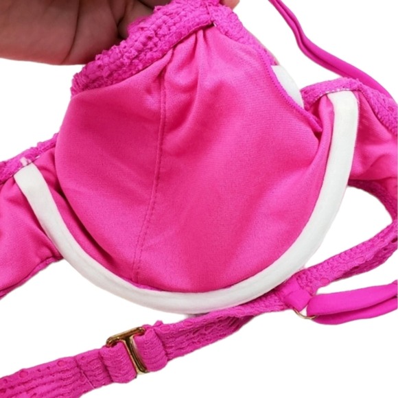 California Waves Crochet Lace Underwire Bikini Top Bright Pink Swim Top - Picture 4 of 6